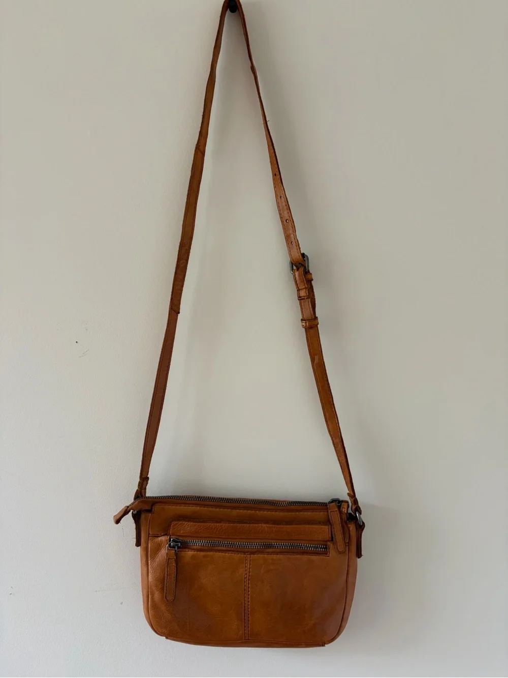 Woven Leather Crossbody Bag in Tan 7 x 10 strap drop at longest 22